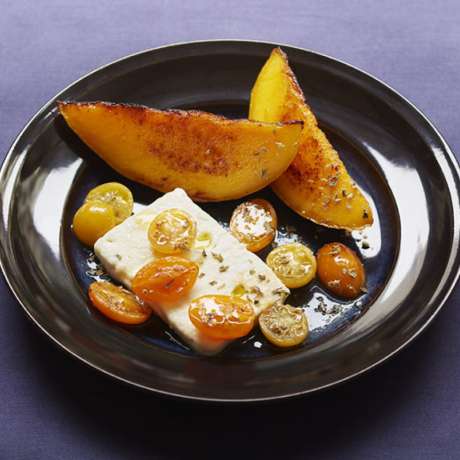 Recipe Feta et mangue, balsamique blanc et huile au basilic