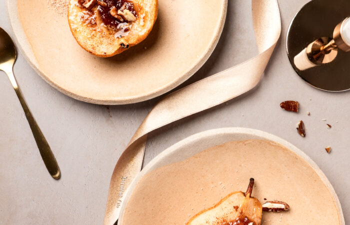 Poires rôties à la confiture poire–chocolat–noisette